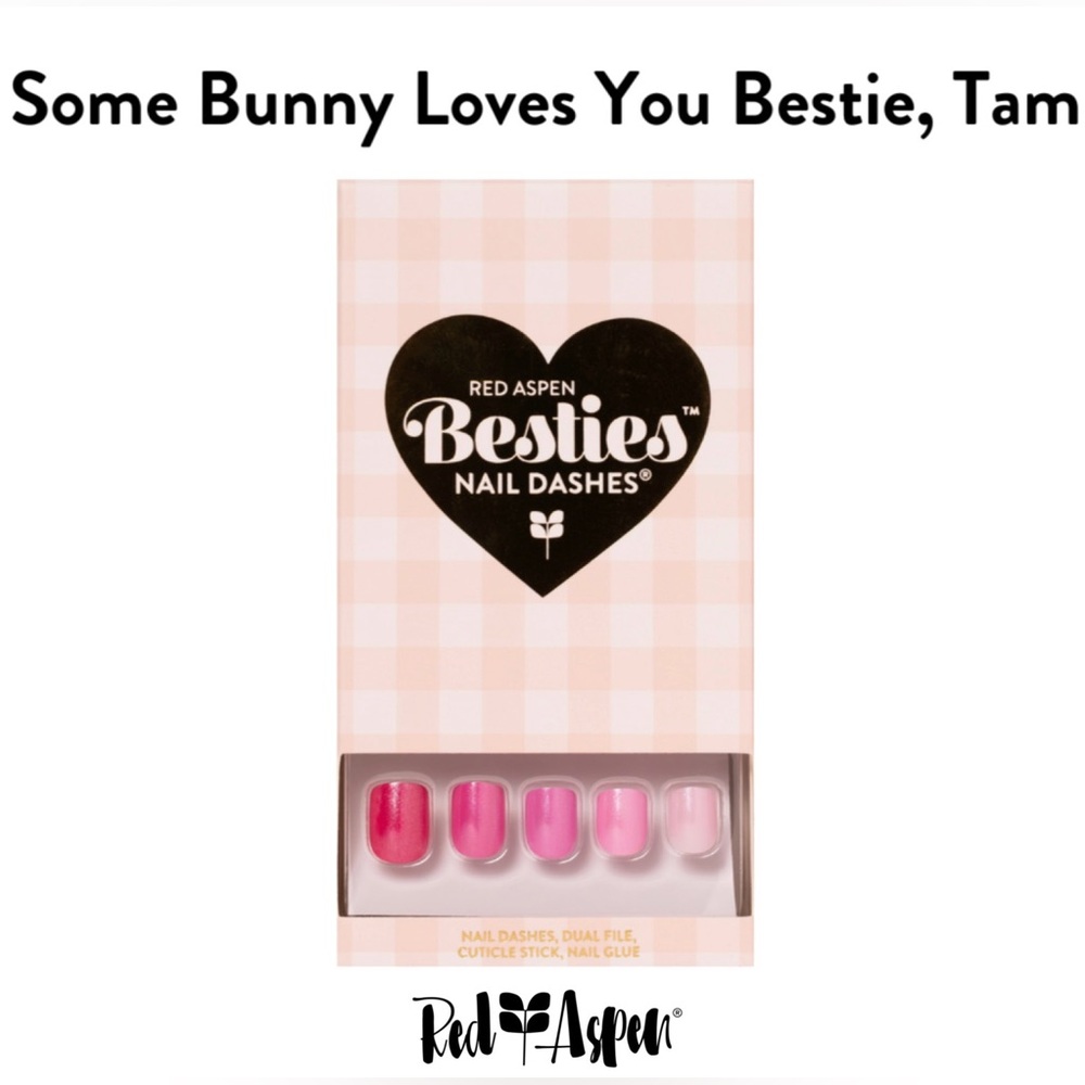 Red Aspen Press On PETITE Pink Shiny Some Bunny Loves You Bestie, Tam 🩷 b1